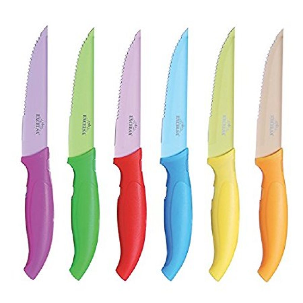 Royalty Line Set 7 Coltelli Da Cucina Colorati In Acciaio Inox + Pelapatate In Ceramica